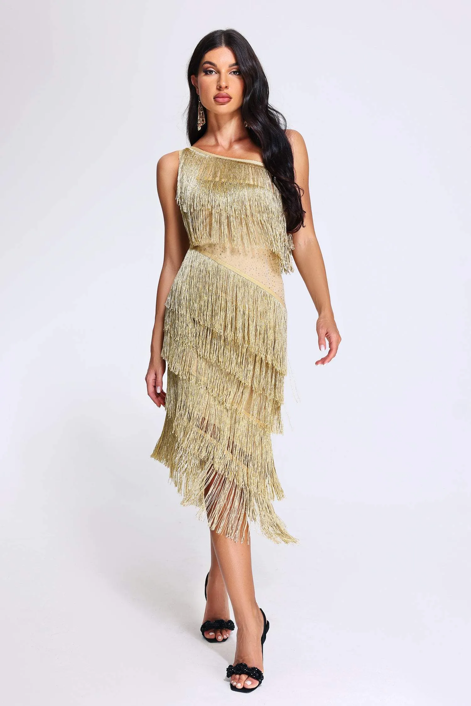 Xiara One Shoulder Tassel Dress, L sold by Bella Barnett