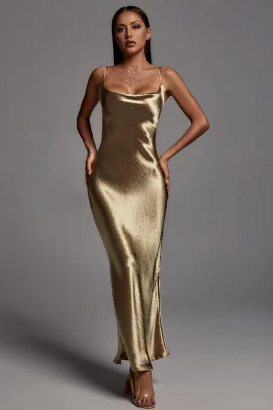 Emily Metallic Gold Maxi Dress, XL sold by Bella Barnett