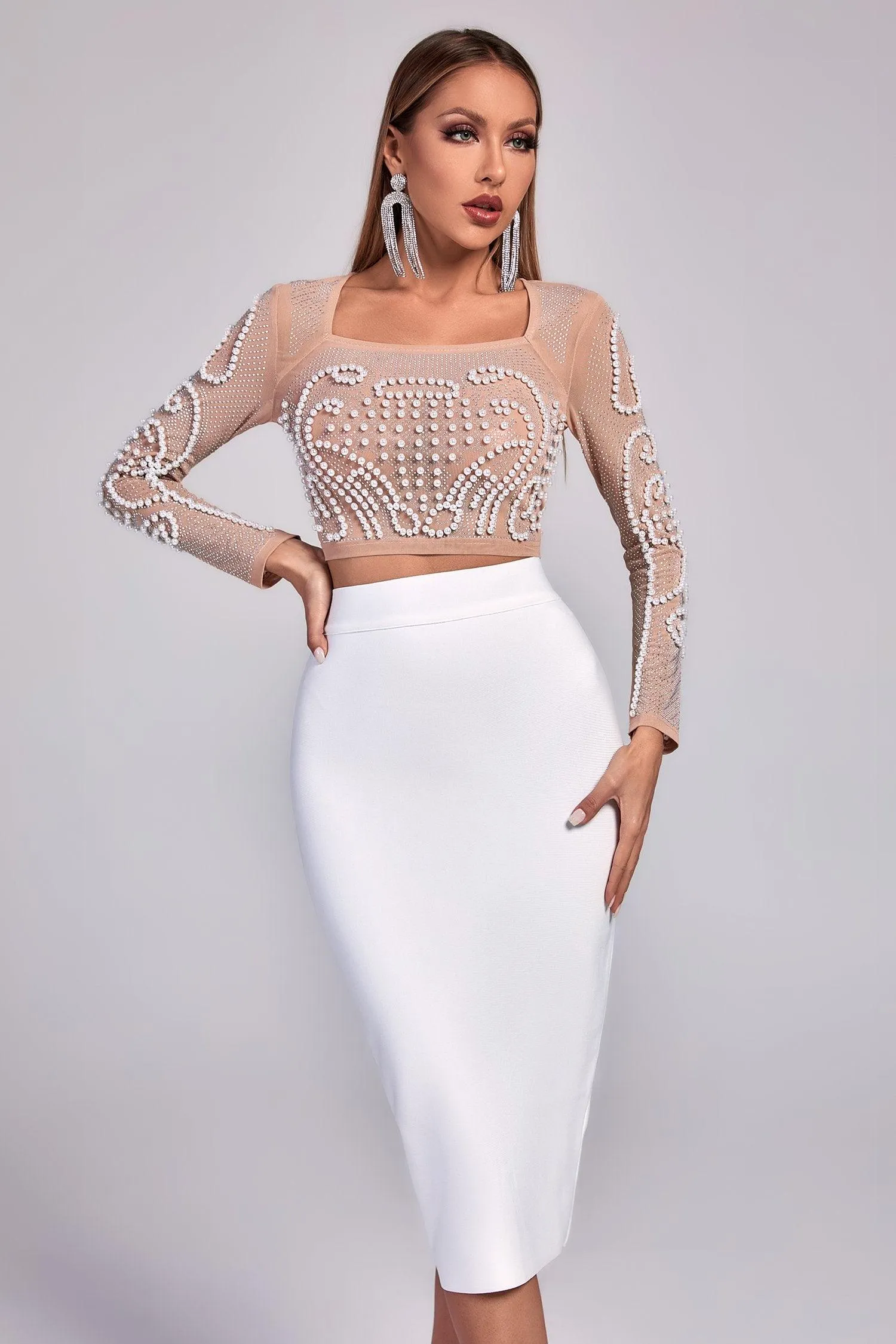 Motina Pearl Mesh Bandage Set, White / M sold by Bella Barnett