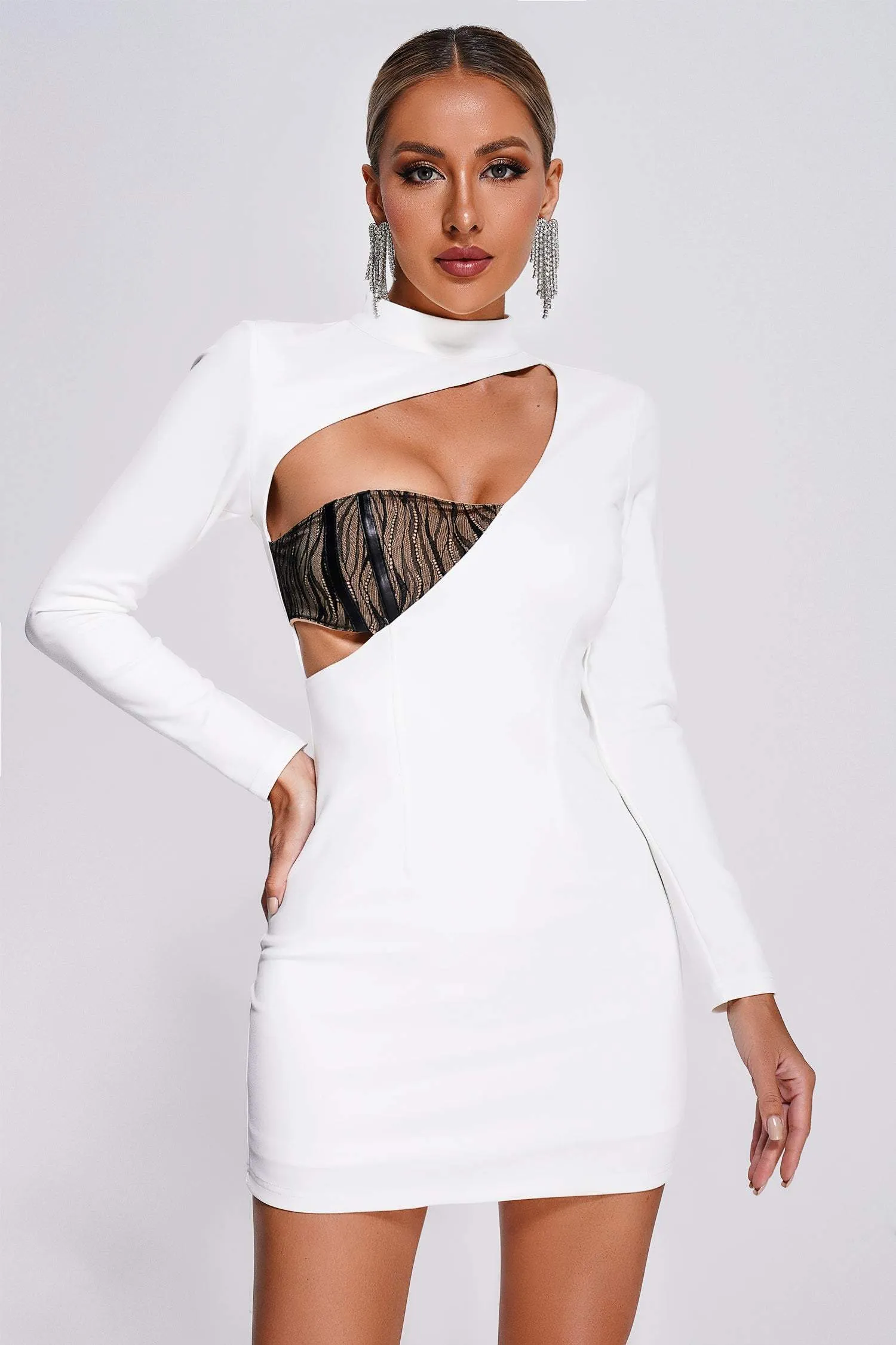 Rora Lace Cutout Mini Dress, S sold by Bella Barnett