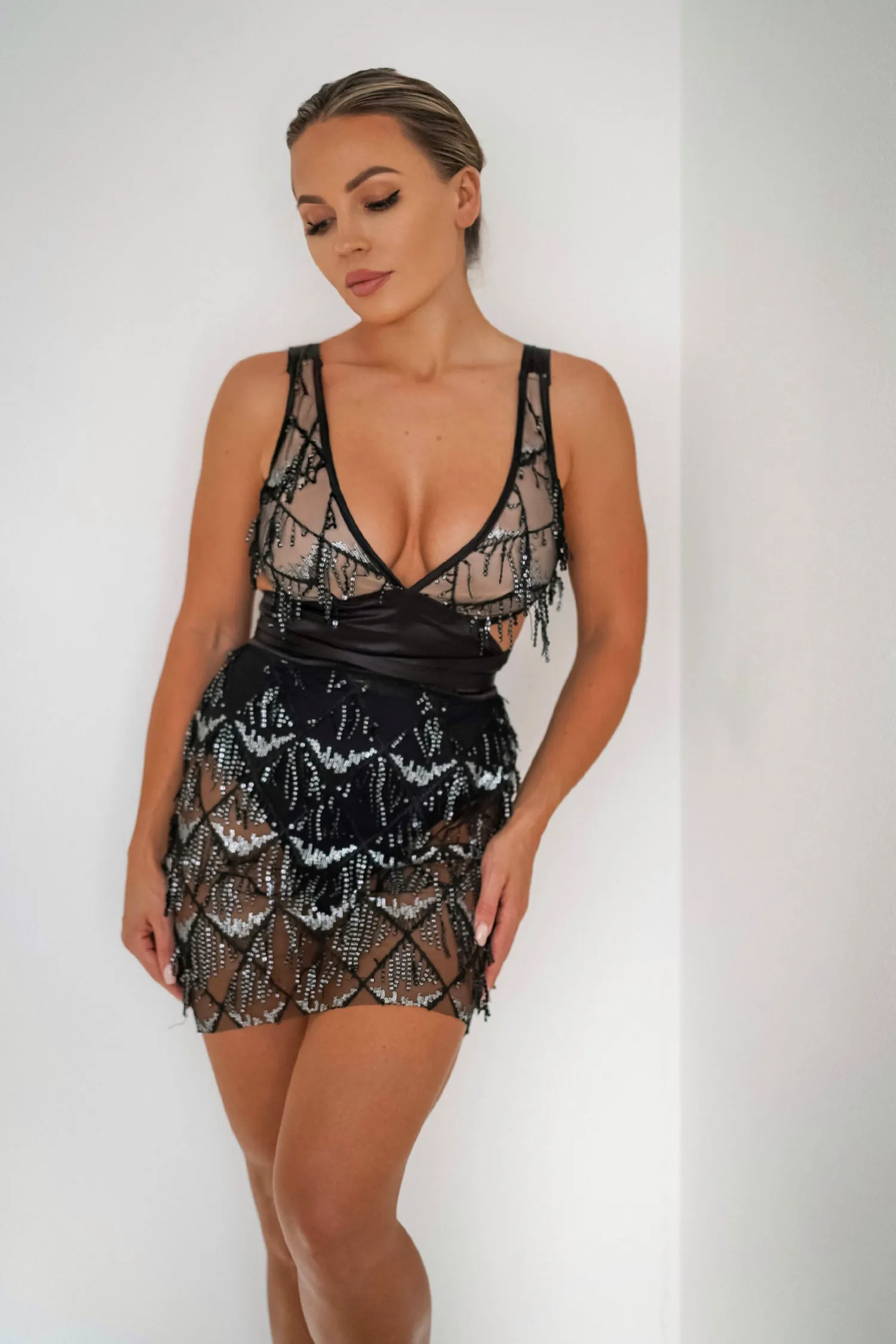 Tassel Fringe Sequin Mini Dress - Black, S sold by Bella Barnett product image thumbnail 2