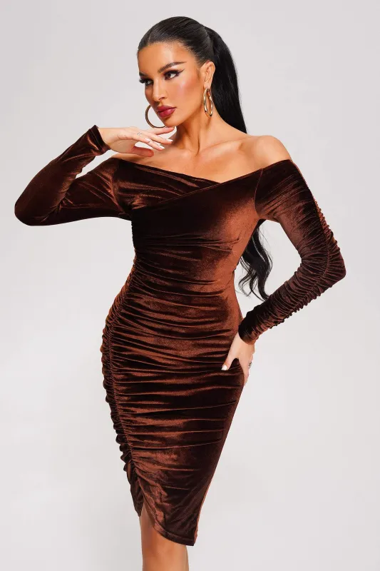 Tade Off Shoulder Velvet Midi Dress, L sold by Bella Barnett