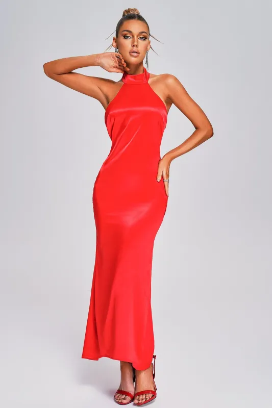 Lillian Halter Satin Maxi Dress, L made by Bella Barnett