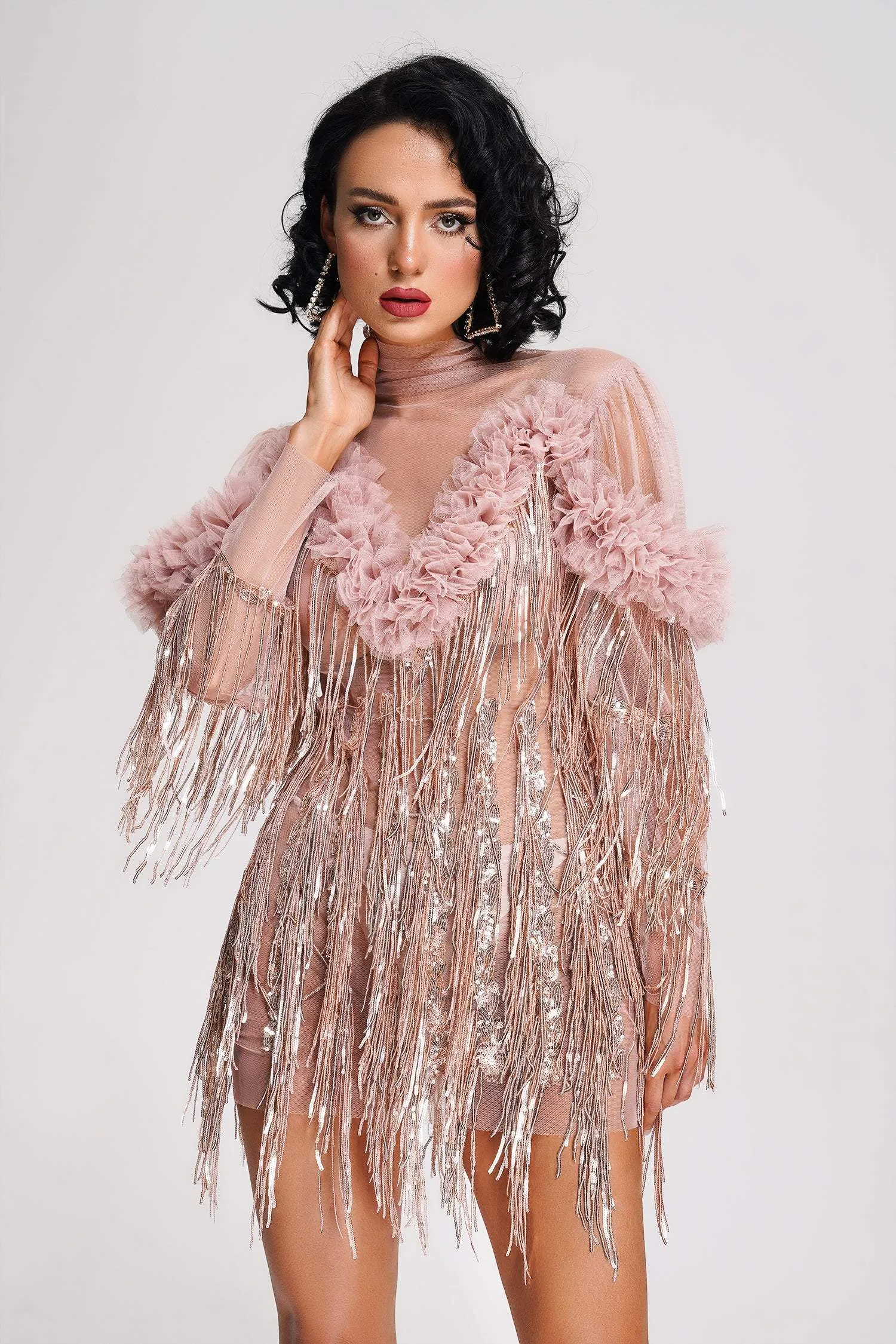 Rei Tassel Mesh Mini Dress - Pink, XS sold by Bella Barnett