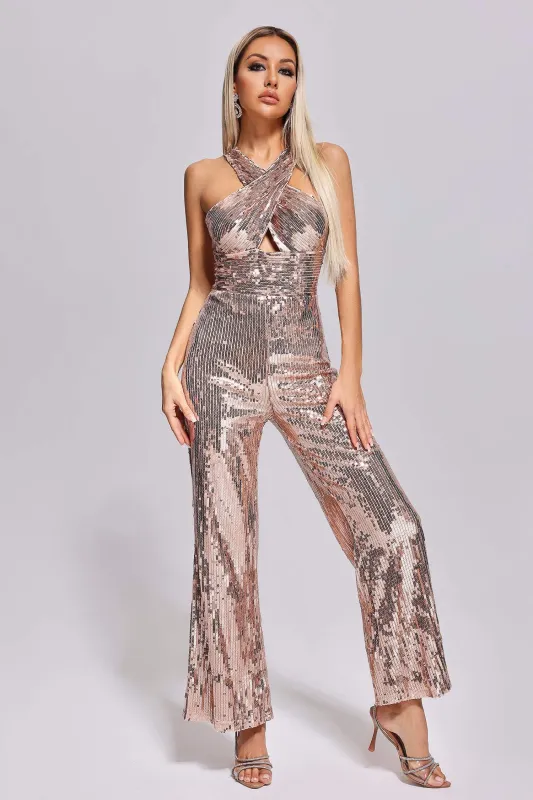 Labelle Crossneck Sequin Jumpsuit, M sold by Bella Barnett