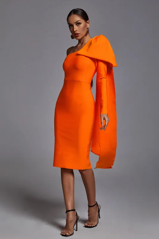 Abbey Orange One Shoulder Bandage Dress, S sold by Bella Barnett
