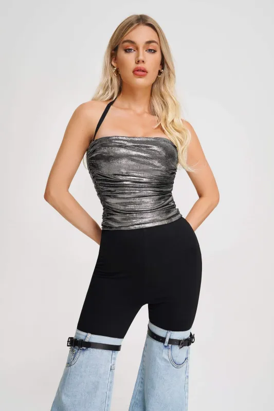 Genesiss Halterneck Top - Silver, S sold by Bella Barnett