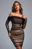 Rowena Ruched Mesh Bandage Midi Dress - Black, L sold by Bella Barnett