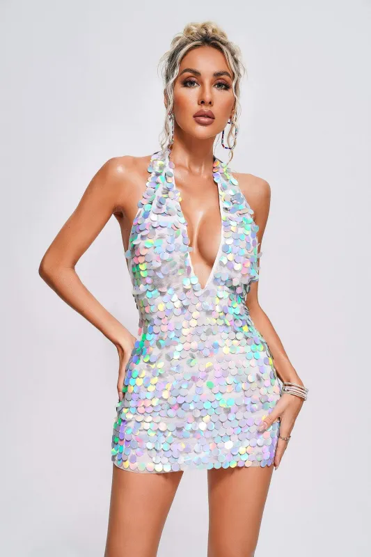 Emmi Sequin Halter Mini Dress, L sold by Bella Barnett