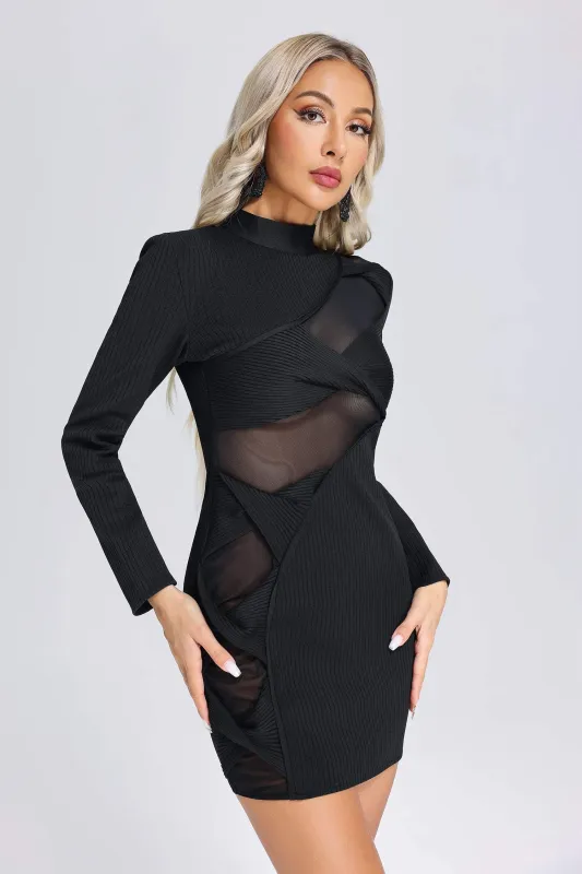 Paomi Mesh Patchwork Knitted Mini Dress, M sold by Bella Barnett