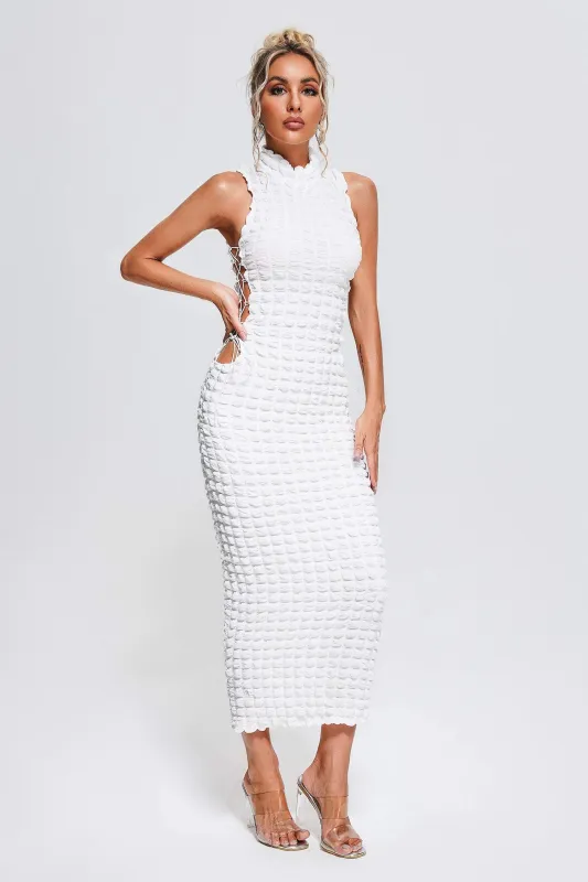 Elliott Lace Up Midi Dress, M sold by Bella Barnett