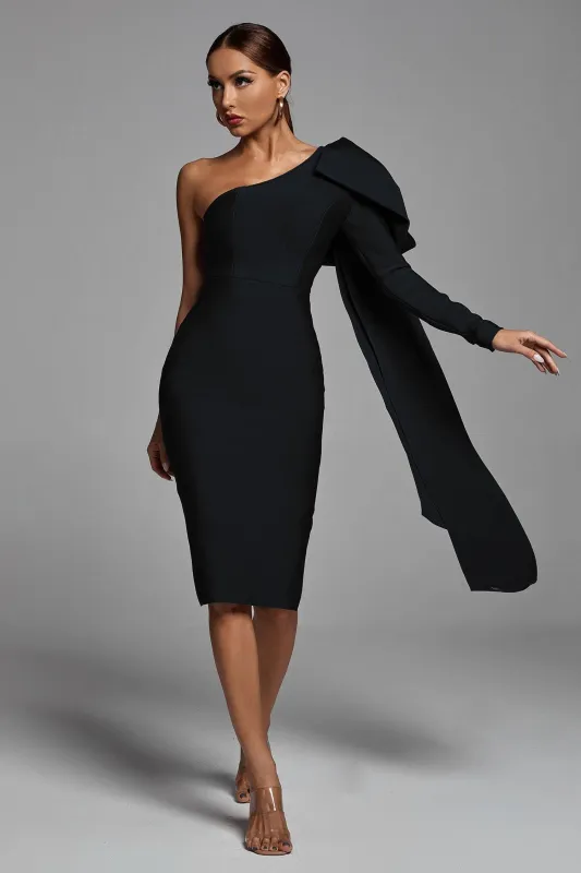 Abbey Black One Shoulder Bandage Dress, L sold by Bella Barnett