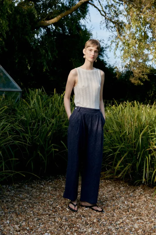 Georgia Trouser - Japanese Cotton Linen Dyed Jacquard made by Cawley