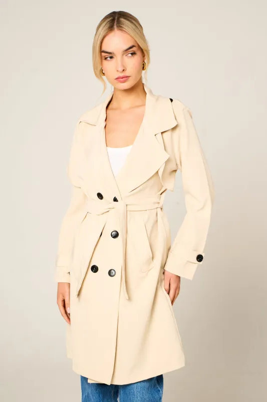 Beige Double Breasted Longline Trench Coat - Evie sold by Femme Luxe