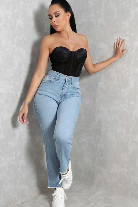 Black Mesh Sparkle Corset Top - Virella sold by Femme Luxe