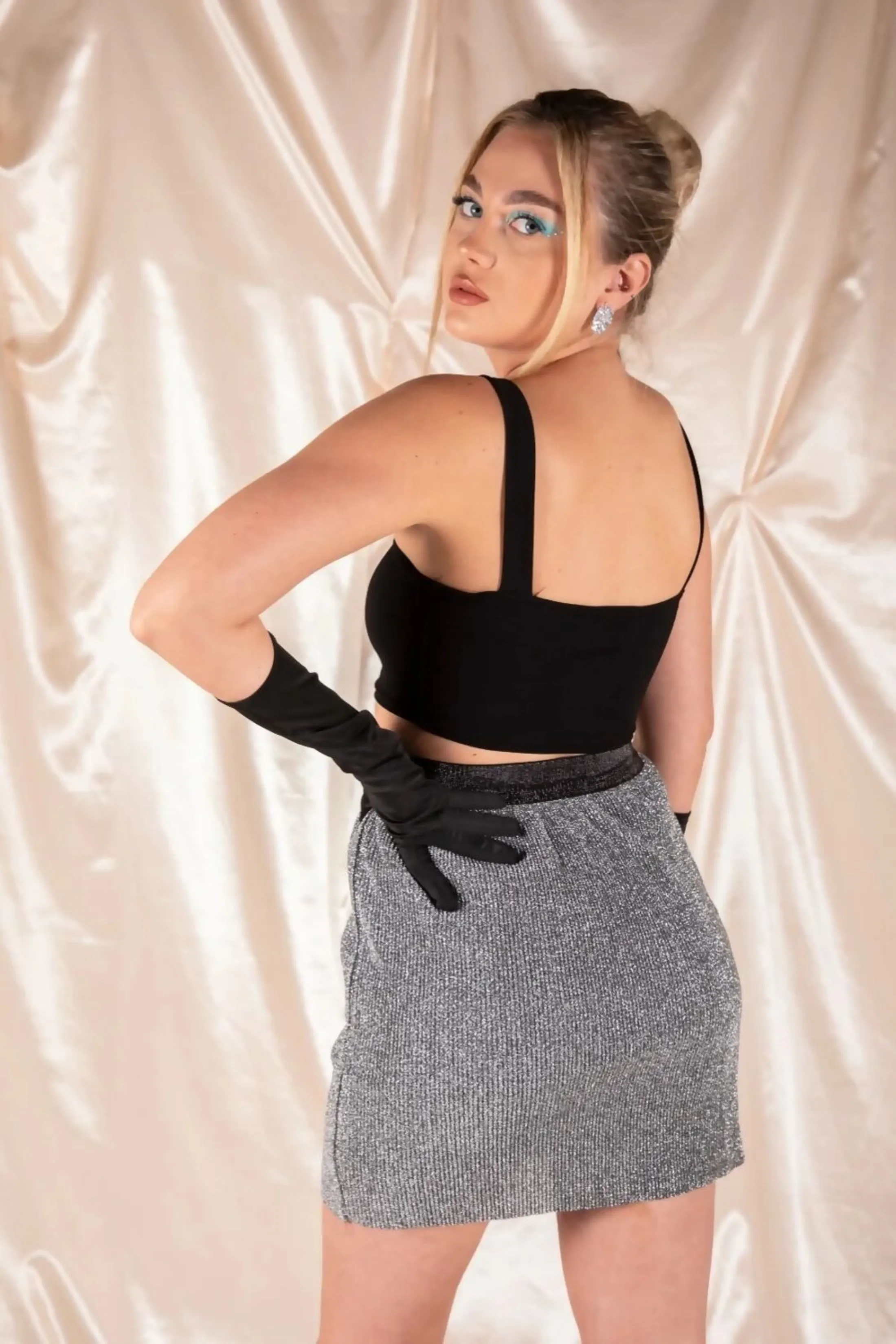 Silver Glitter Mini Skirt – Aria sold by Femme Luxe product image thumbnail 4