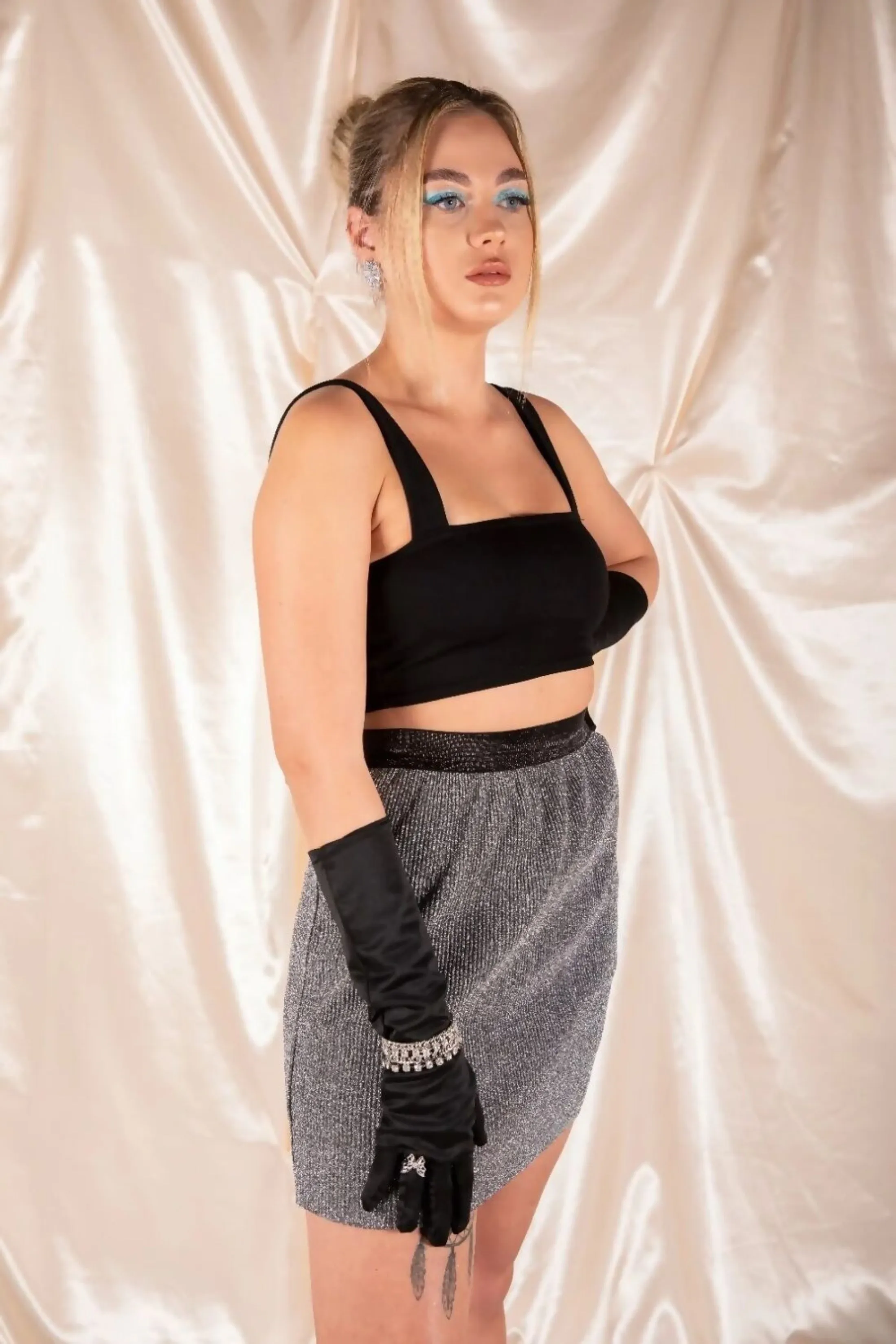 Silver Glitter Mini Skirt – Aria sold by Femme Luxe