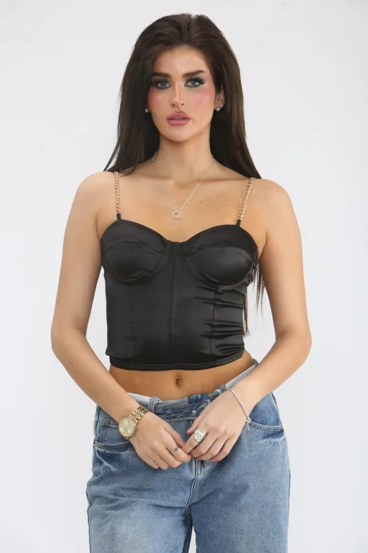 Black Chain Detail Bustier Corset Top - Amity sold by Femme Luxe