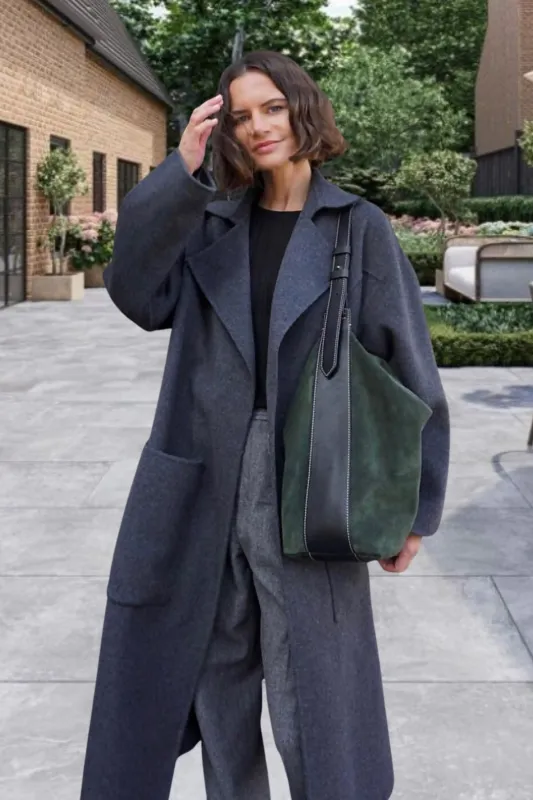 Charcoal Belted Longline Pocket Detail Waterfall Coat- Kimpton made by Femme Luxe