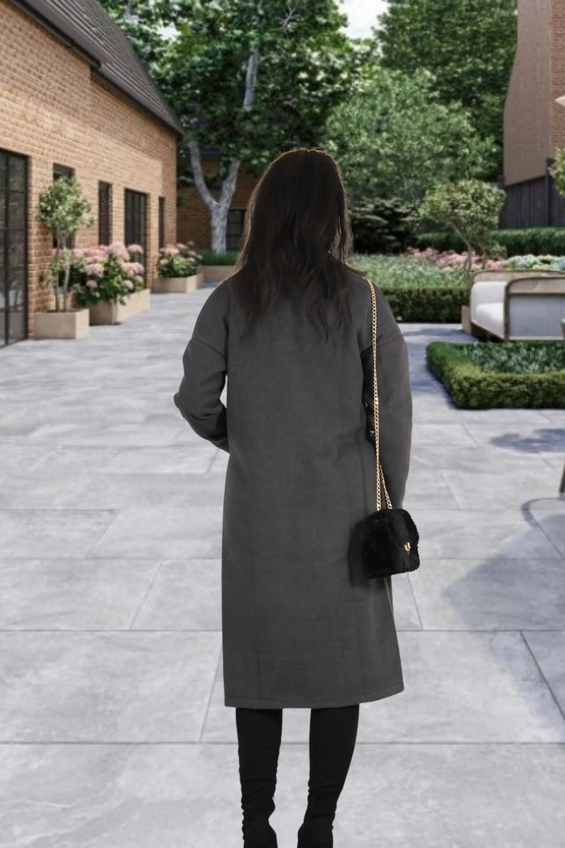 Charcoal Belted Longline Pocket Detail Waterfall Coat- Kimpton sold by Femme Luxe product image thumbnail 4