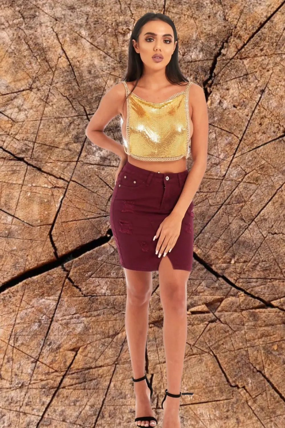 Gold Square Neck Chainmail Crop Top – Savanna sold by Femme Luxe product image thumbnail 3