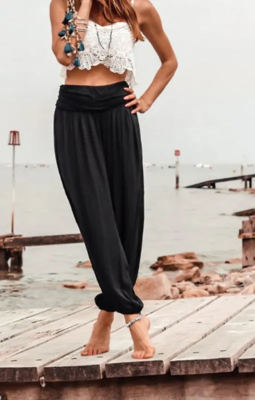 Black High Waisted Slouchy Harem Trousers - Alaya sold by Femme Luxe