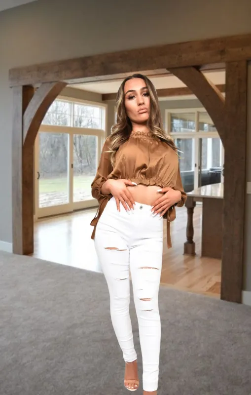 White Mid Distressed High Waisted Skinny Jeans – Brooke sold by Femme Luxe
