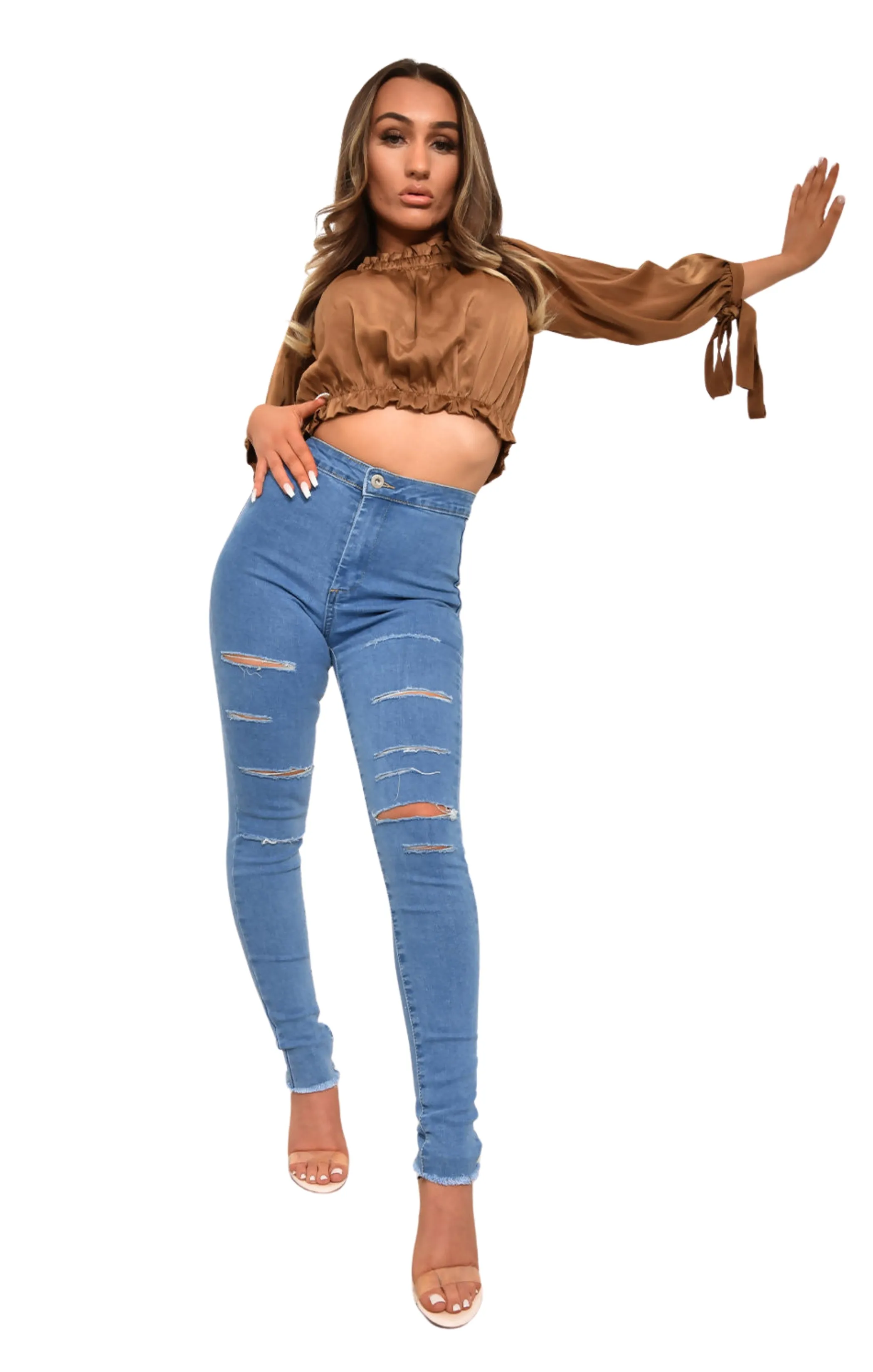 Blue Mid Distressed High Waisted Skinny Jeans – Brooke sold by Femme Luxe product image thumbnail 2
