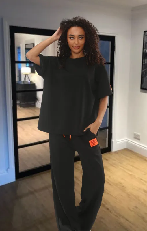 Black Oversized Relaxed Fit with Lengthy Tee and Wide-Leg Trousers-Arielle sold by Femme Luxe