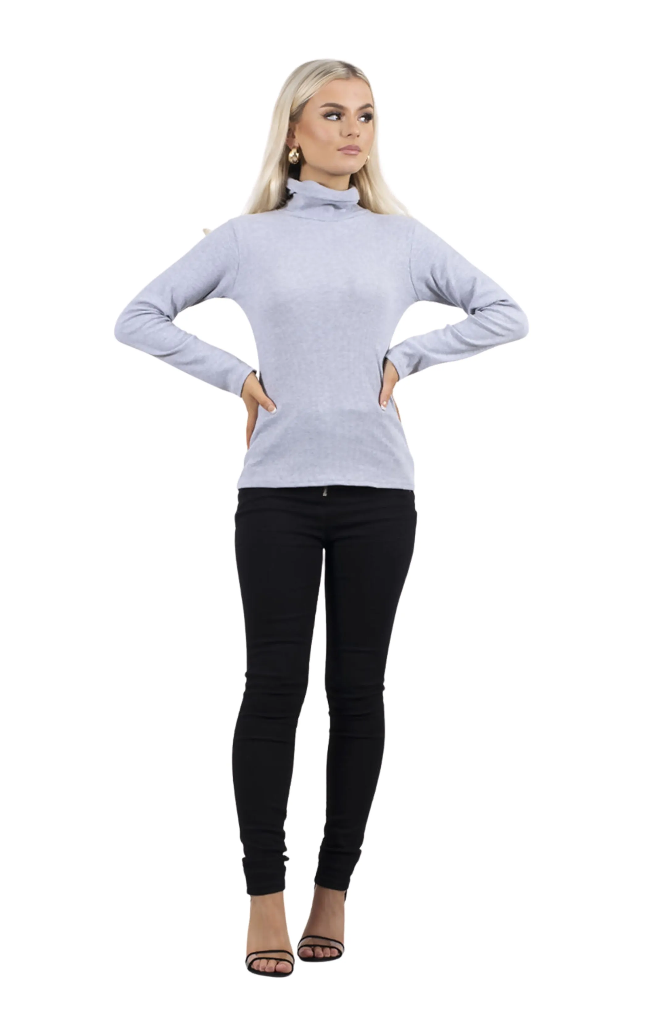 Grey Long Sleeve High Neck Ribbed Top – Orla sold by Femme Luxe product image thumbnail 3