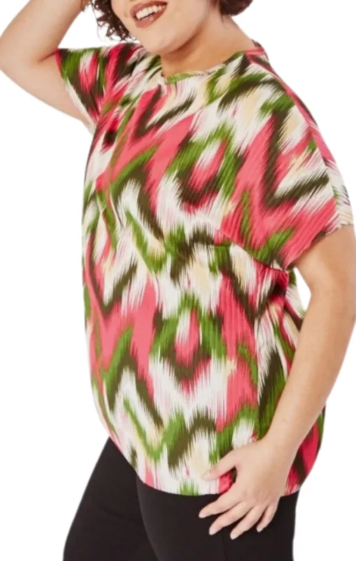 Green Oversized Ikat Print Short Sleeve Top – Layla sold by Femme Luxe