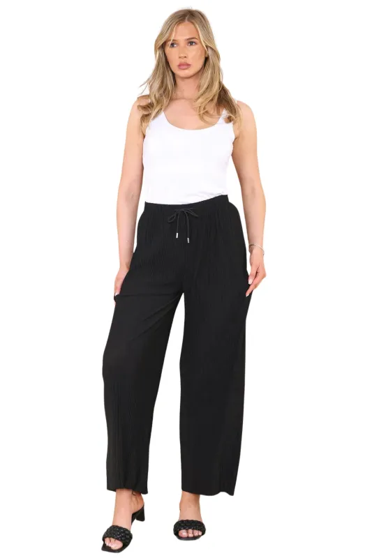 Black Pleated High Waist Wide Leg Trousers - Amina made by Femme Luxe