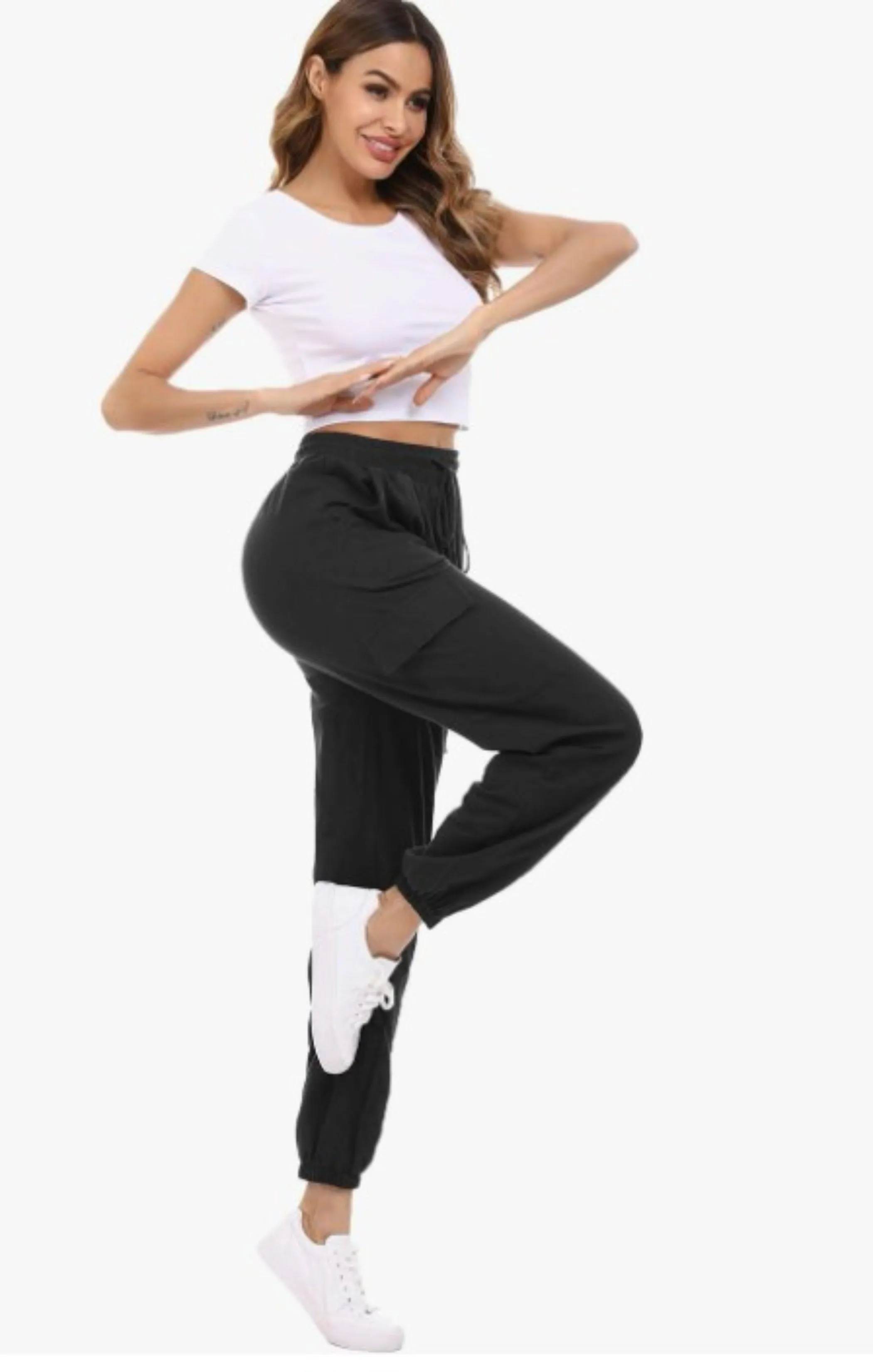 Black Drawstring Waist Pocket Detail Cuffed Cargo Joggers - Sienna sold by Femme Luxe product image thumbnail 3