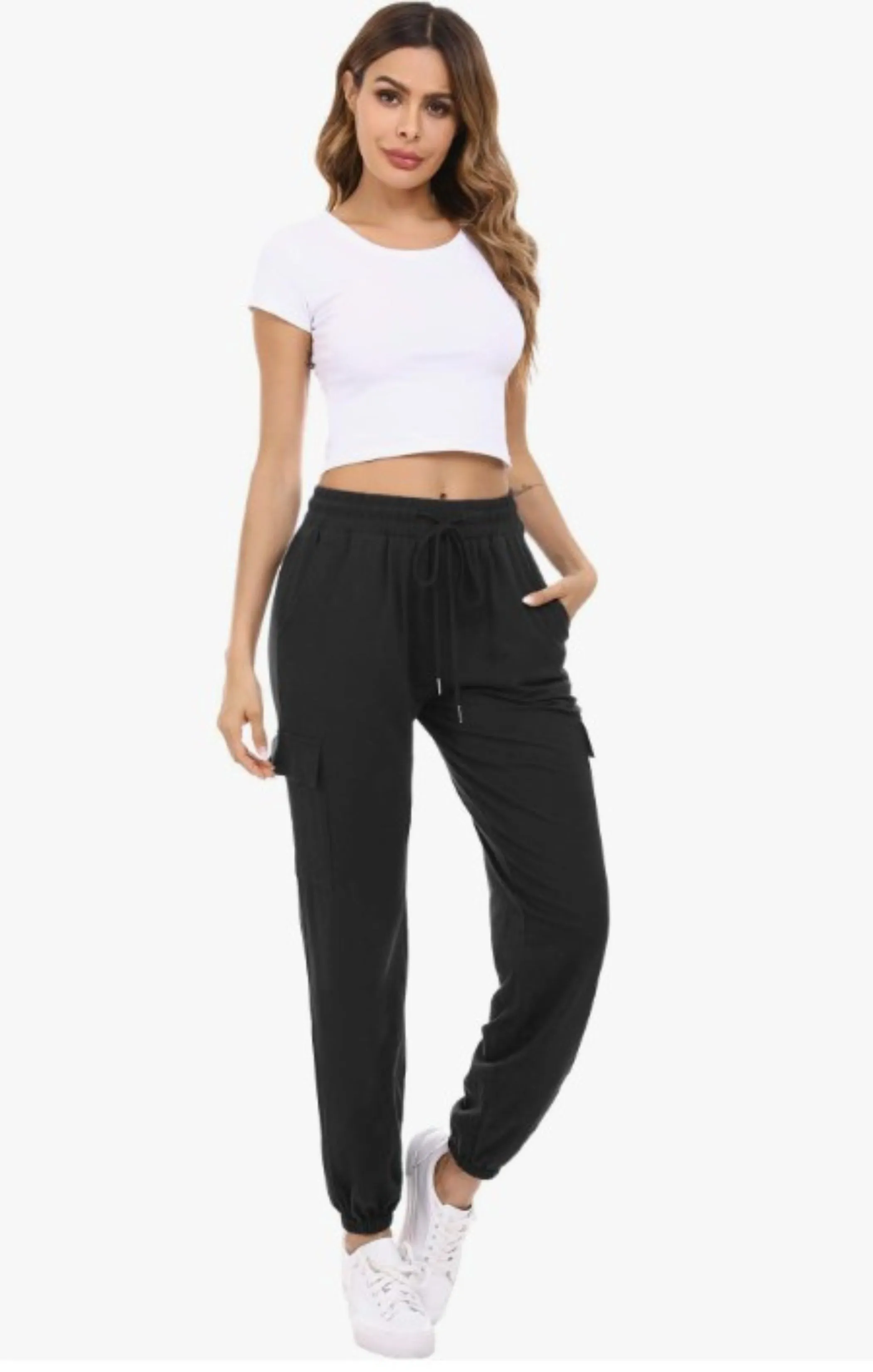 Black Drawstring Waist Pocket Detail Cuffed Cargo Joggers - Sienna sold by Femme Luxe product image thumbnail 2