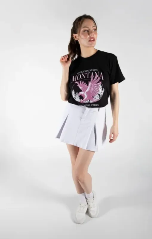 White Denim Pleated Mini Skirt - Cassara sold by Femme Luxe