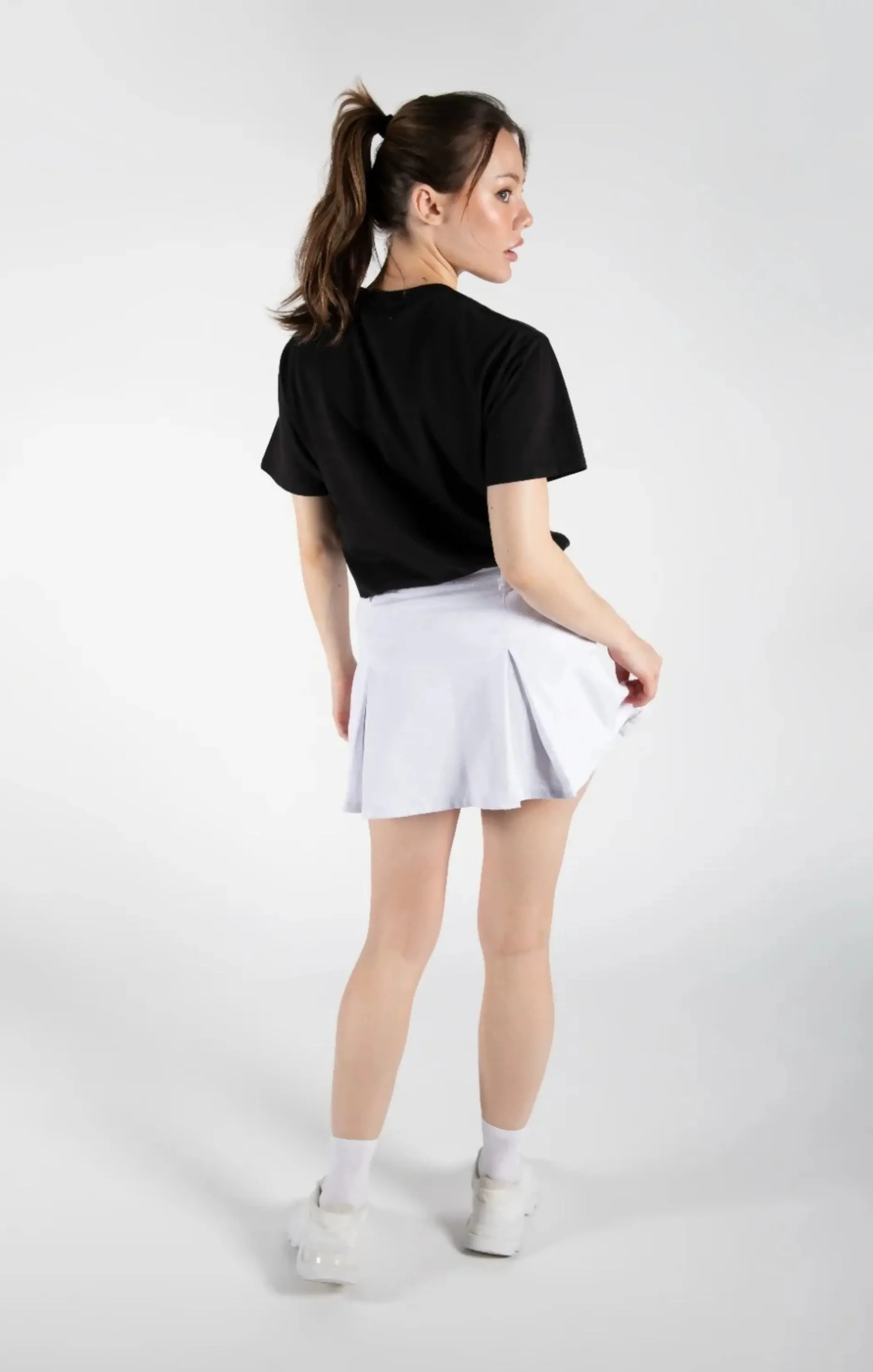 White Denim Pleated Mini Skirt - Cassara sold by Femme Luxe product image thumbnail 3
