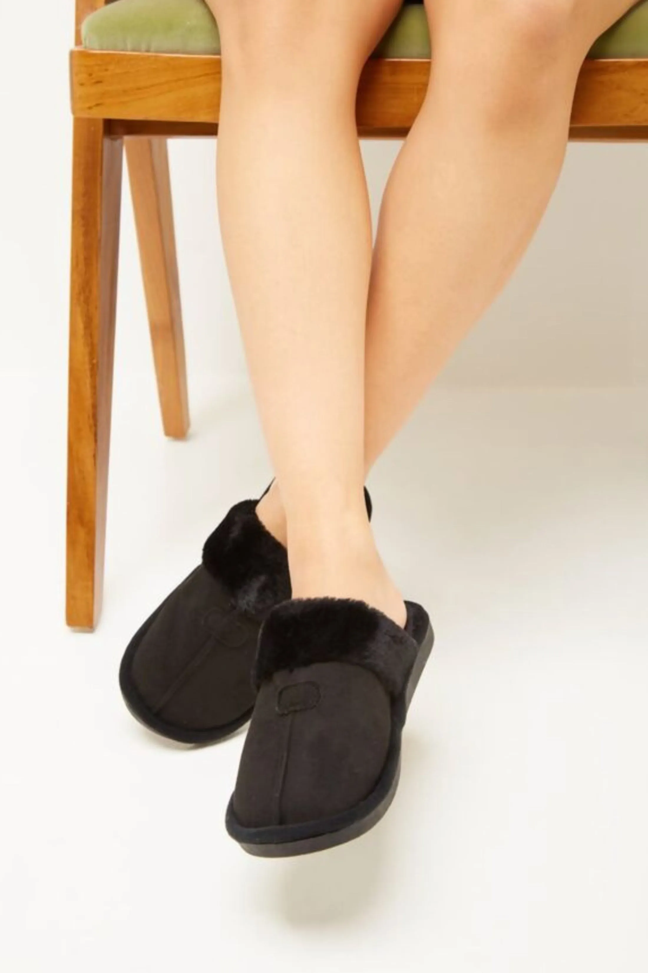Black Suede Teddy Faux Fur Lined Slippers - Renavia sold by Femme Luxe product image thumbnail 3