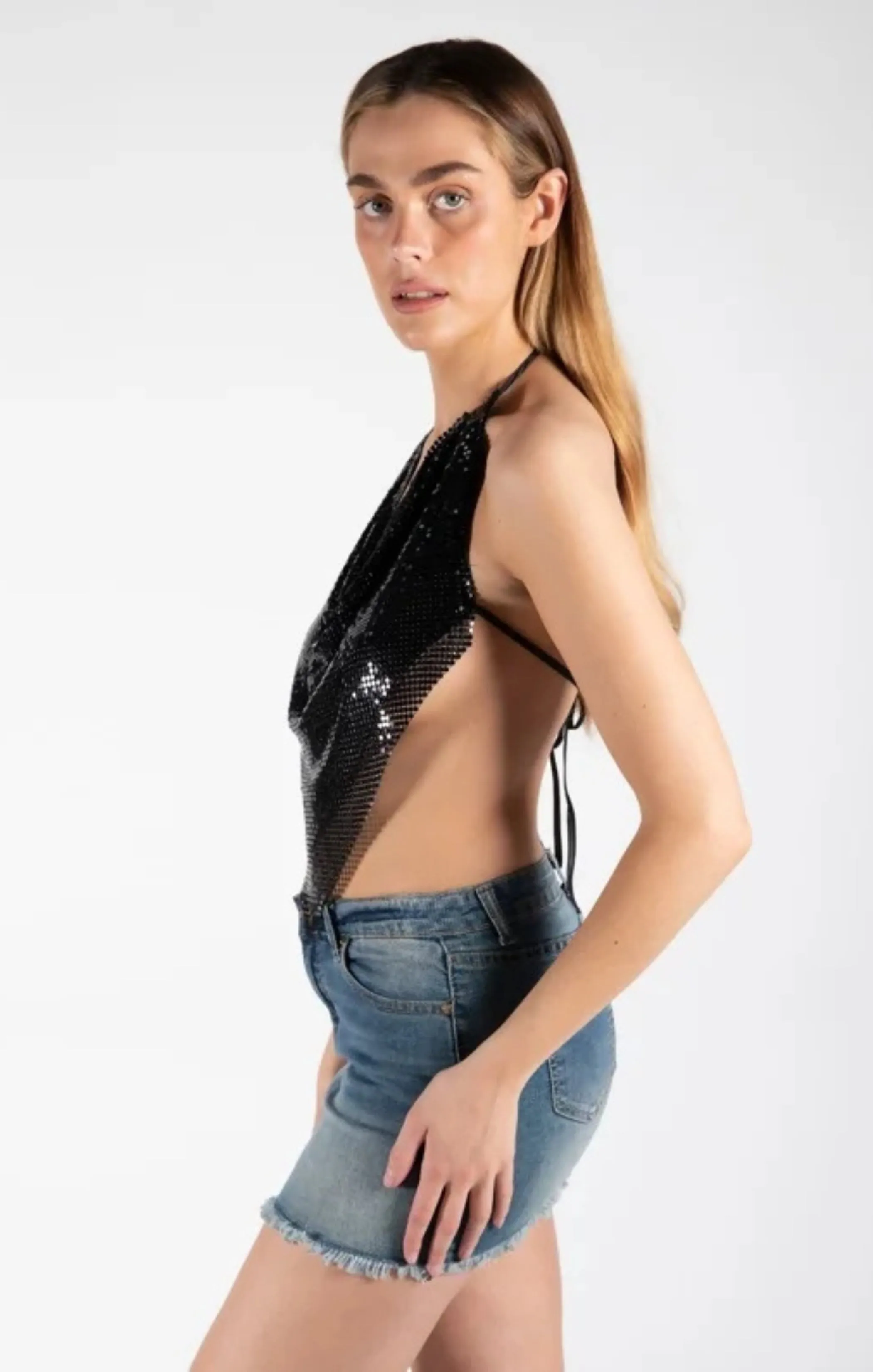 Black Chainmail Halter Neck Top - Lucetta sold by Femme Luxe product image thumbnail 2