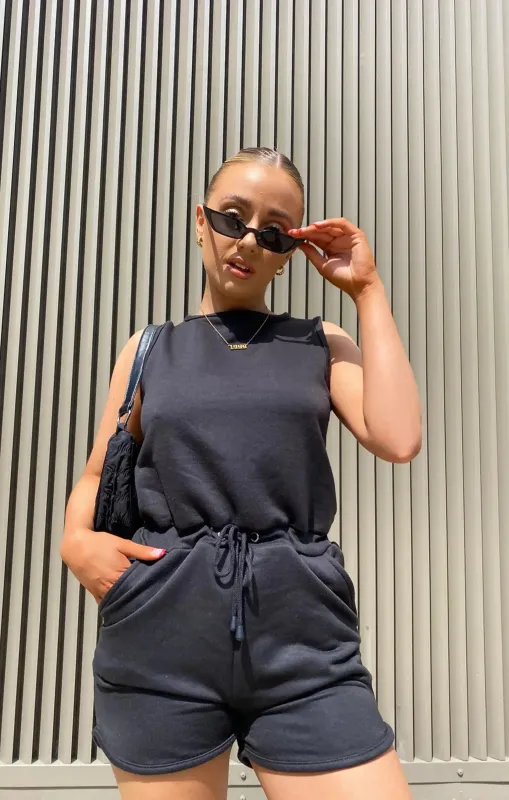 Black Racer Back Drawstring Playsuit - Lysara sold by Femme Luxe