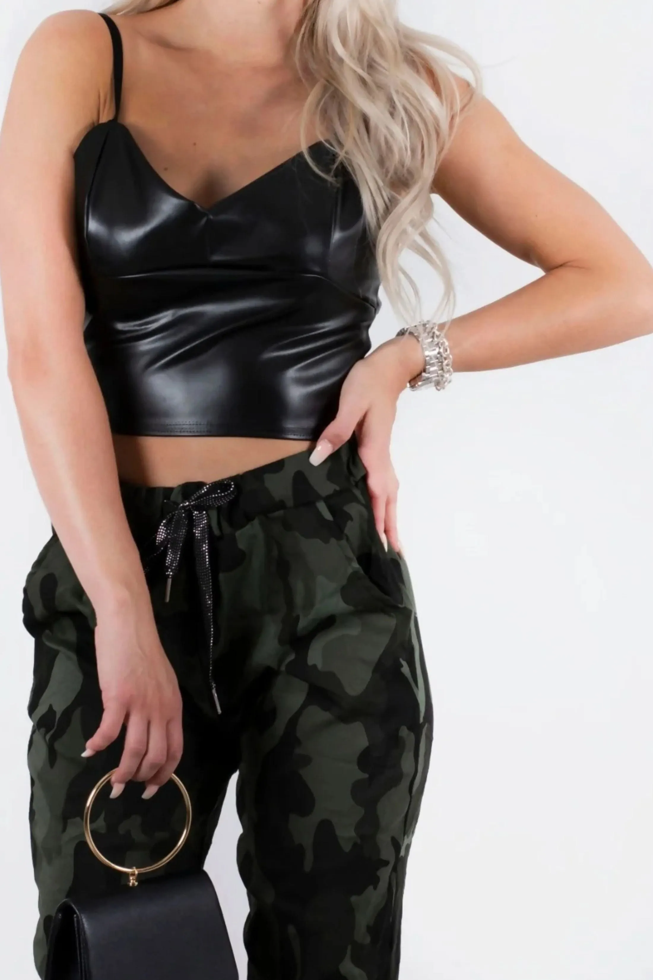 Black Strappy Faux PU Crop Top - Anavela sold by Femme Luxe product image thumbnail 2