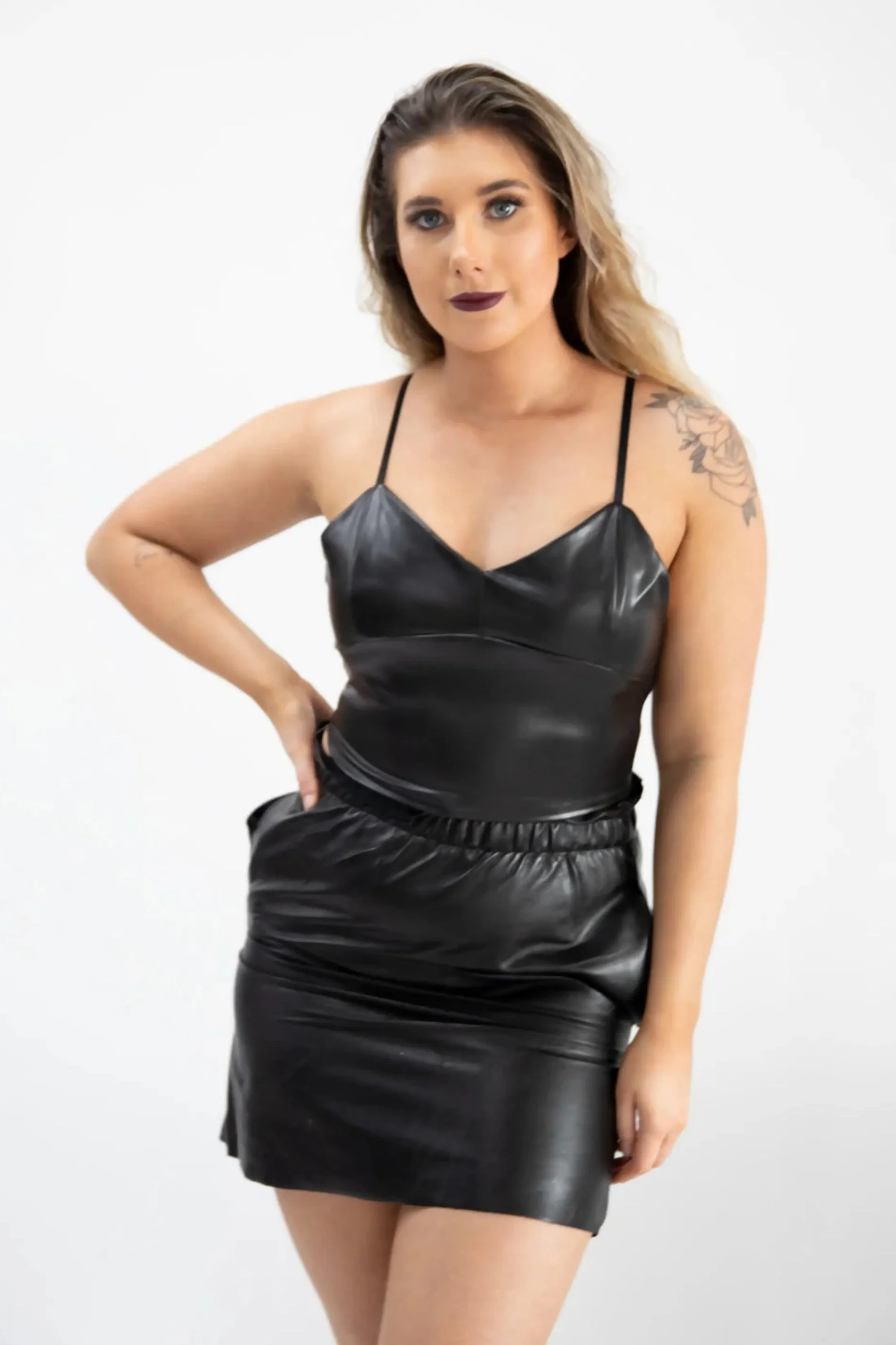 Black Strappy Faux PU Crop Top - Anavela sold by Femme Luxe product image thumbnail 3