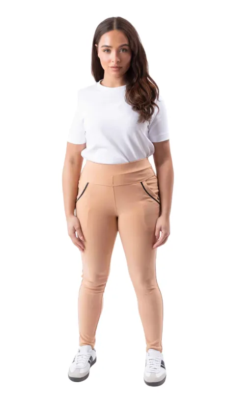 Apricot High Waist Double Band Pocket Leggings - Aria sold by Femme Luxe