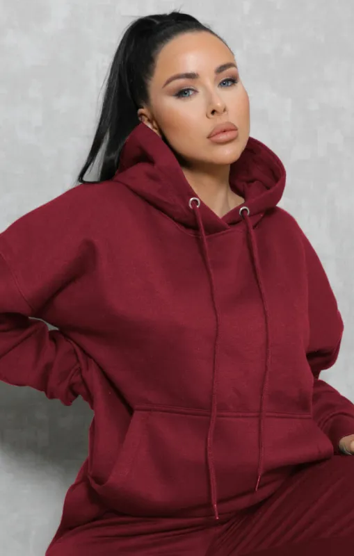 Wine Oversized Drawstring Pocket Casual Hoodie - Ella sold by Femme Luxe