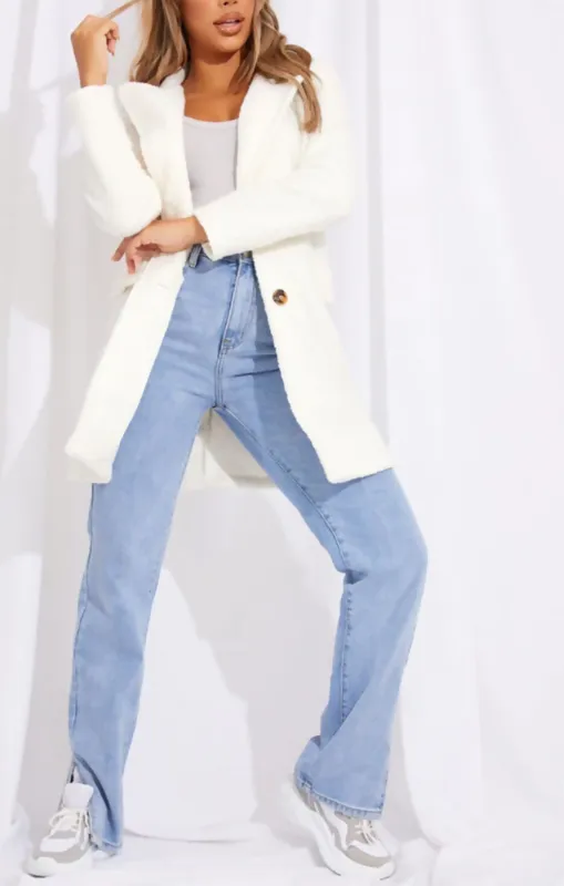 Cream Borg Teddy Button Coat - Fiorenza sold by Femme Luxe