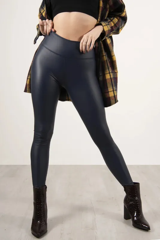 Navy Pu High Waisted Legging -  Nicki sold by Femme Luxe