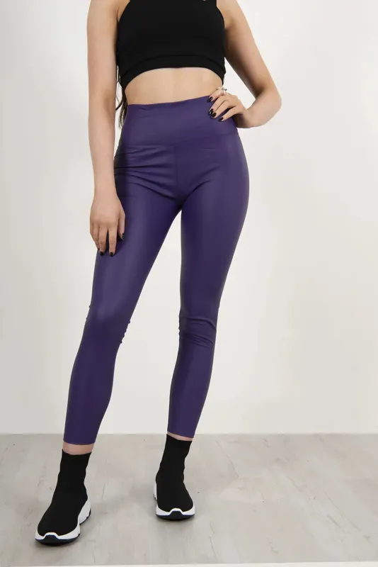 Purple Pu High Waisted Legging -  Nicki sold by Femme Luxe