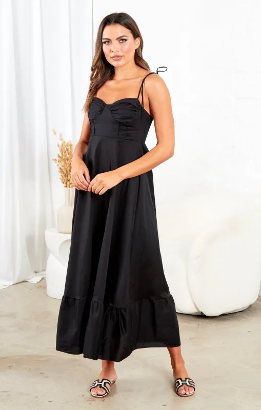 Black Strappy Elegant Maxi Dress - Mila sold by Femme Luxe