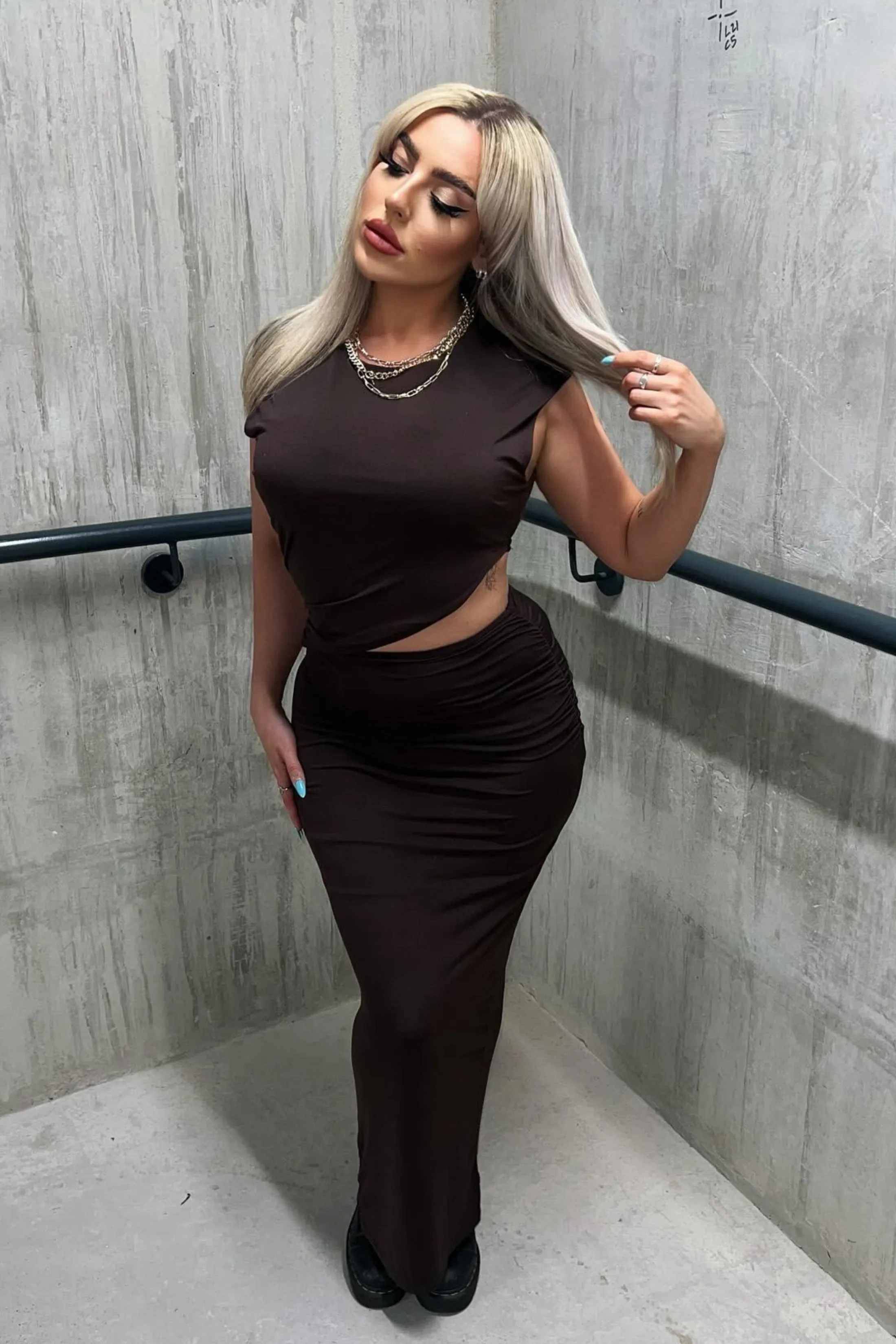 Brown Sleeveless Cut Out Midi Dress - Juniper sold by Femme Luxe product image thumbnail 2