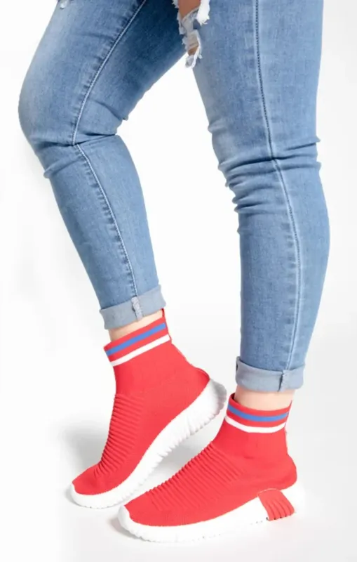 Red Chunky Sole High Runner Sock Trainers - Celine sold by Femme Luxe