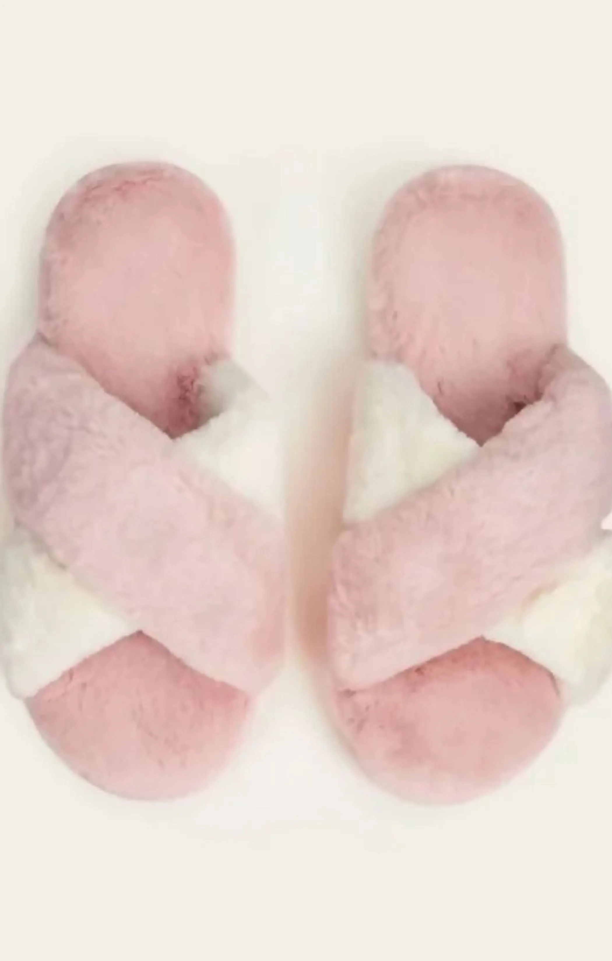 Pink Fluffy Cross Strap Slippers - Myra sold by Femme Luxe